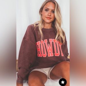 Charlie Southern: HOWDY Corded Sweatshirt- Maroon Size L